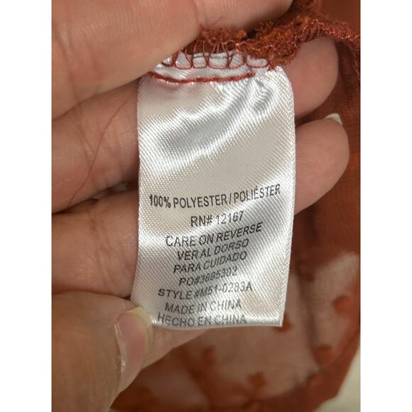 Indigo Poppy Women’s XL Dark Orange Long Sleeve Boho Puff Sleeve Blouse Top - Picture 4 of 5